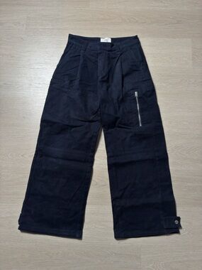 Ami Navy Cargo Wide-Leg Pants with Zip Pocket